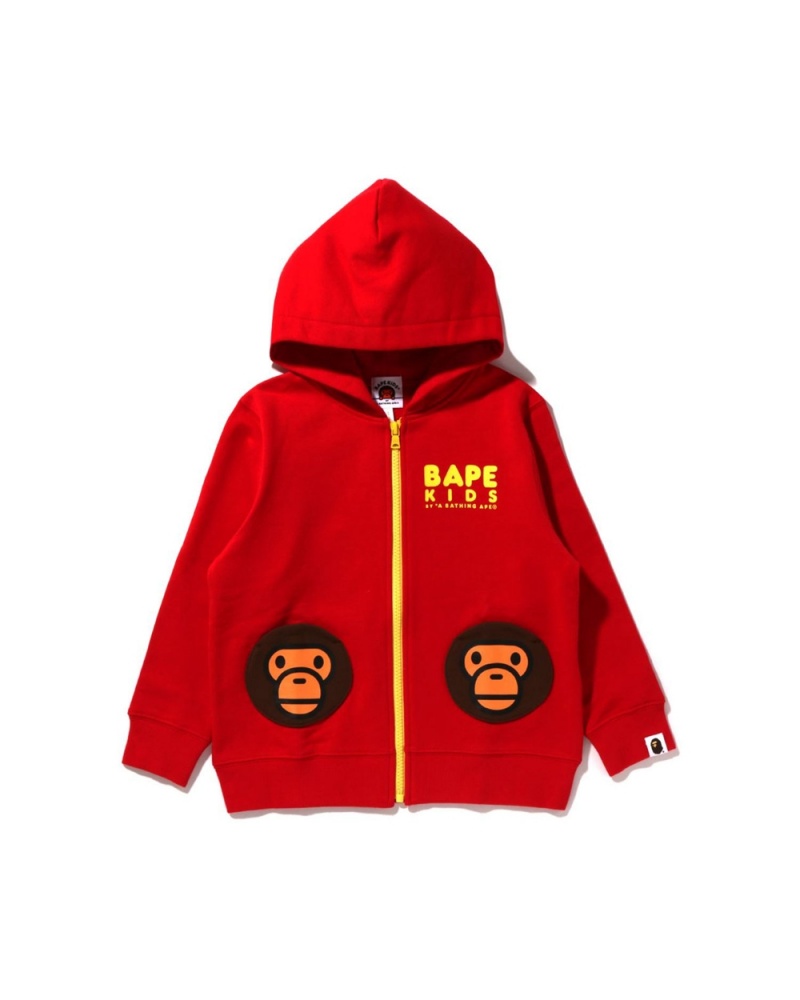 Hauts Bape Baby Milo Pocket Zip Hoodie Rouge Clair Enfant | FMZ-46413498